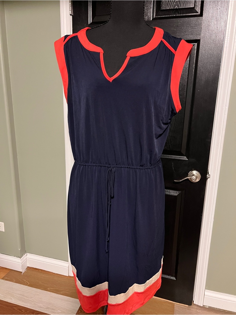 Enfocus Studio Navy Dress with Coral Trim